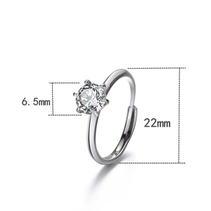 S925 sterling silver twist solitaire ring with 6.5mm round cut stone, adjustable size