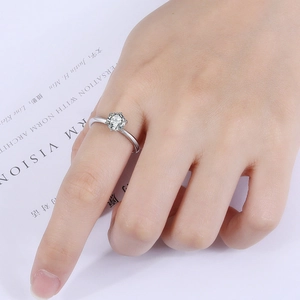 Classic S925 sterling silver six-prong solitaire ring with a round brilliant cut stone