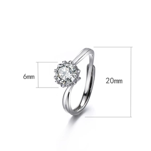 S925 sterling silver snowflake ring with 6mm moissanite and adjustable open band