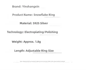 Detail of S925 sterling silver snowflake ring specifications and adjustable size features