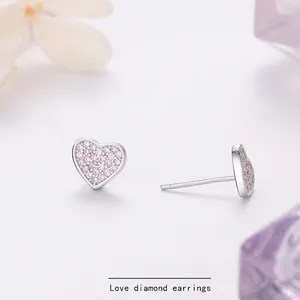 S925 Sterling Silver Heart Stud Earrings For Women Sweet Romantic Pink White Rhinestone Inlaid Earring Fashion Jewelry Gift