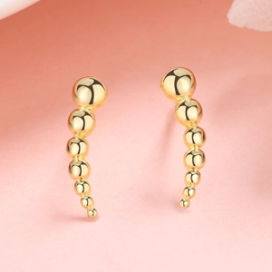 925 Sterling Silver Gold Plated Minimalist Curved Gradient Round Bead Stud Earrings For Women Fashion Jewelry Earrings