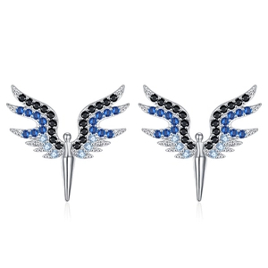 Orecchini a lobo ali d'angelo in argento S925 con cristalli pavé in sfumature blu