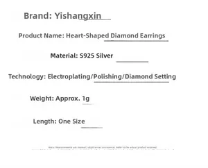 Detailed product specifications for S925 sterling silver heart-shaped stud earrings