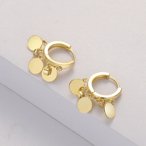 Minimalist gold S925 sterling silver multi-layer hoop earrings with circular disk pendants