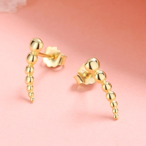 S925 sterling silver gold-plated stud earrings with curved gradient bead design