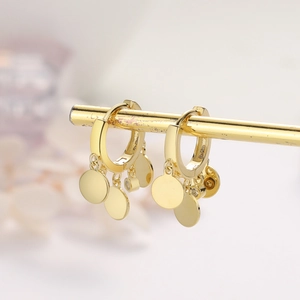 Minimalist S925 sterling silver multi-layered gold drop hoop earrings with zircon