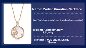 Macro view of Capricorn zodiac necklace with S925 silver, shell inlay and rose gold finish