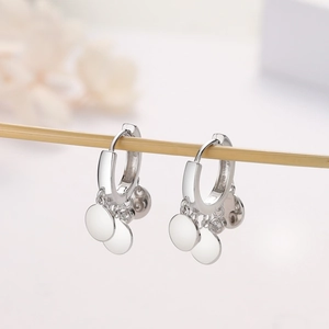 S925 Sterling Silver Geometric Multi Layer Round Disk Dangle Earrings For Women Minimalism Rhinestone Inlaid Hoop Jewelry
