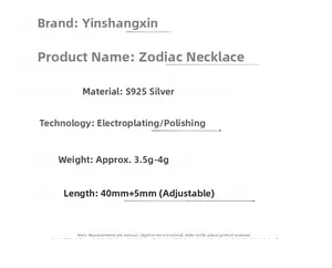 Detailed S925 sterling silver zodiac necklace specifications with adjustable chain length