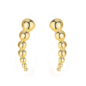 Minimalist 925 silver golden stud earrings featuring polished metal spheres in a sleek arc design