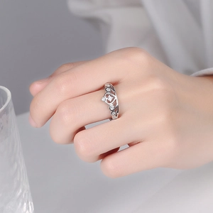 Elegant 925 sterling silver crown ring for women with hollow heart design and zircons