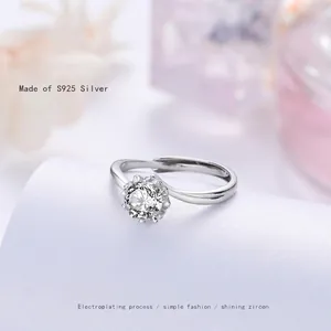 S925 sterling silver snowflake ring with moissanite, adjustable twisted band design