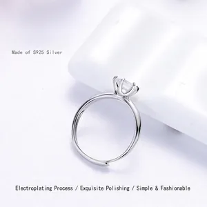 S925 sterling silver ring featuring a six-prong square cut zircon on a twisted band