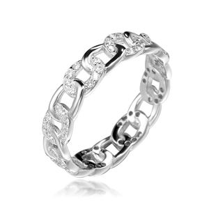 925 Sterling Silver Wave Chain Link Ring For Women Pave Rhinestone Geometric Finger Ring Fashion Jewelry Accessory