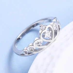 Elegant 925 sterling silver tiara crown ring with sparkling cubic zirconia stones