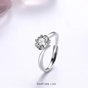 S925 Sterling Silver Snowflake Moissanite Zirconia Adjustable Open Ring Elegant Twist Band Fashion Jewelry Gift For Women