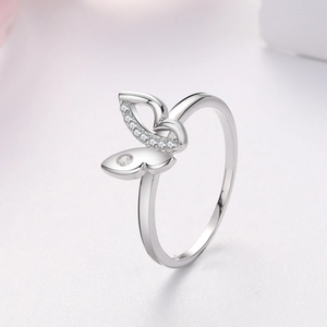 925 Sterling Silver Butterfly Ring For Women Shiny Rhinestone Inlaid Fashion Korean Simple Style Jewelry Finger Decoration Gift