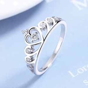 925 Sterling Silver Crown Ring For Women Heart Hollow Geometric Sparkly Rhinestone Elegant Finger Ring Fine Jewelry Gift