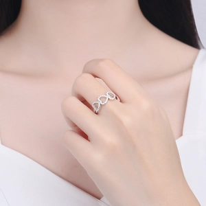 S925 sterling silver ring with three interlocking hearts and pavé set zircons for women