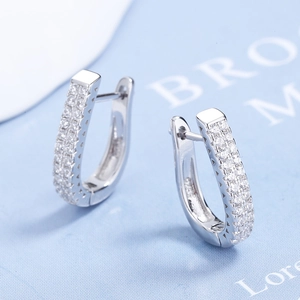 925 Sterlingsilber U-Form Creolen Für Damen Zweireihig Pavé Weiß Strass Minimalistische Mode Ohrschmuck Zubehör