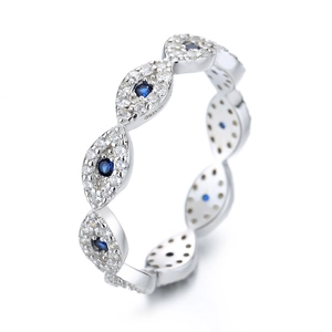 S925 sterling silver evil eye eternity ring with blue gems and white zircons