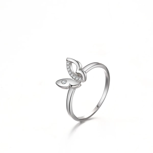 Elegant S925 sterling silver butterfly ring with micro-paved cubic zirconia stones
