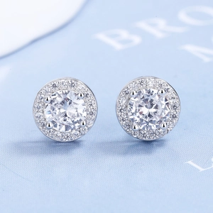 Boucles d'Oreilles Clous Halo Ronds en Argent Sterling 925 pour Femmes Strass Bijoux Géométriques Cadeau Élégant