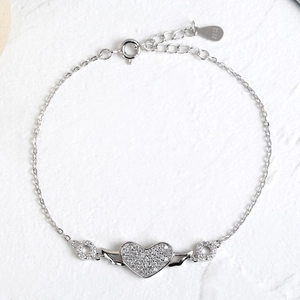 Bracelet Ailes de Cœur en Argent Sterling 925 pour Femmes Strass Pavé Étincelant Chaîne Réglable Bijoux de Mode Élégants