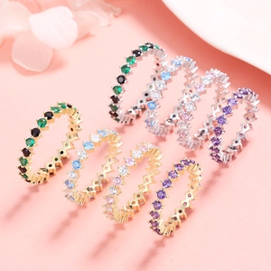 Elegant S925 sterling silver eternity rings with colorful zircon stones in various shades