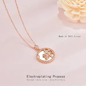 S925 silver Libra constellation pendant necklace in rose gold with white shell and zircons