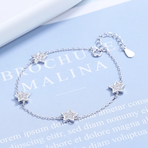 Elegant S925 sterling silver star bracelet with shimmering zircon stones for women