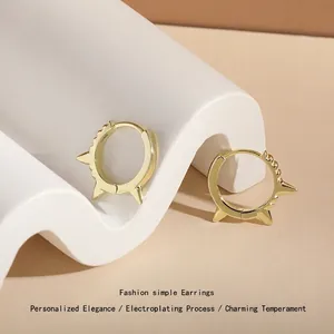 Punk S925 Sterling Silver Spike Rivet Hoop Earrings For Women Korean Minimalist White Gold 18K Gold Plated Stud Earrings Jewelry