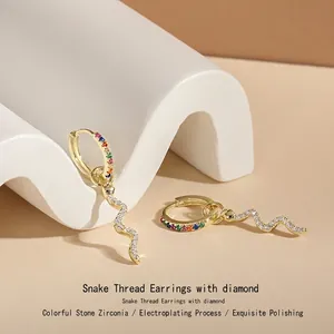 Boucles d'Oreilles Pendantes en Argent Sterling 925 Forme de Serpent Avec Strass Colorés Incrustés Bijoux de Luxe Femme