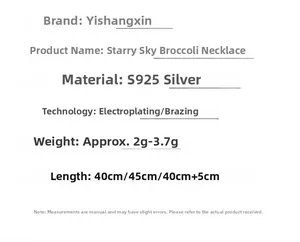 Specifications for S925 sterling silver chain necklace with length and weight details