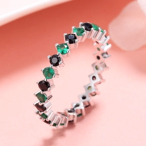 S925 Sterling Silver Eternity Ring For Women Luxury Colorful Round Zirconia Inlaid Finger Ring Fashion Jewelry Gift