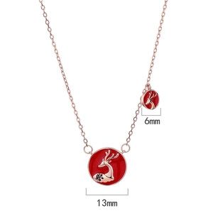 925 silver deer necklace in rose gold with red enamel pendants, 13mm and 6mm discs