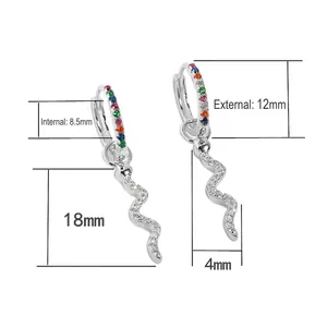 Boucles d'oreilles serpent en argent S925 avec zircons colorés et mesures précises