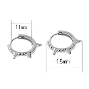 Punk style S925 sterling silver hoop earrings with spikes and rivet details, 18mm size