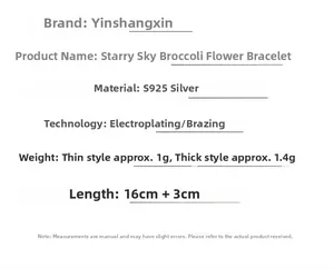 Detailed specs for S925 sterling silver chain with 1g and 1.4g weight options