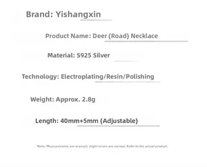 Detailed specifications of the S925 silver deer necklace with size and weight info
