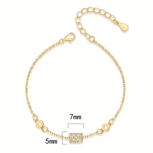 925 sterling silver gold bracelet with a cylinder pendant inlaid with white zircons
