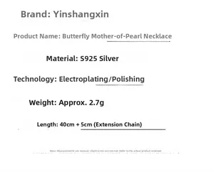 Détails du collier papillon en argent 925 avec nacre, poids 2,7g et chaîne de 40cm