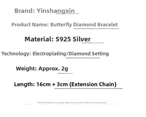 Spécifications du bracelet papillon en argent S925 avec extension de chaîne 16+3 cm