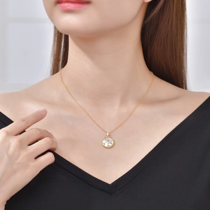 S925 sterling silver zodiac coin necklace with white shell inlay on a golden chain