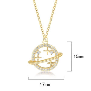 S925 sterling silver gold planet necklace with zircon accents, 15mm by 17mm size