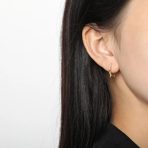 Gold s925 silver punk spike hoop earrings with zircon stones worn by a model