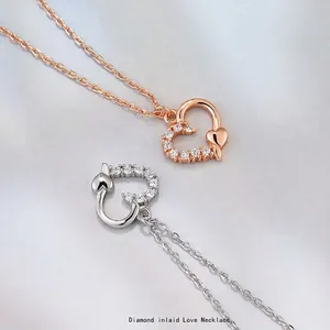 925 Sterling Silver Heart Pendant Necklace Minimalist Rhinestone Clavicle Chain Elegant Women Fashion Jewelry Necklaces