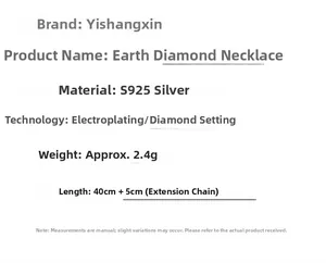 Specifications of S925 sterling silver earth necklace with diamonds and 40cm chain