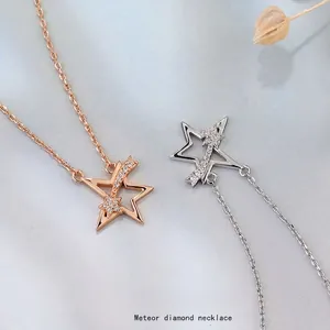 S925 Sterling Silver Meteor Star Pendant Necklace For Women Minimalist Rhinestone Clavicle Chain Jewelry Birthday Gift